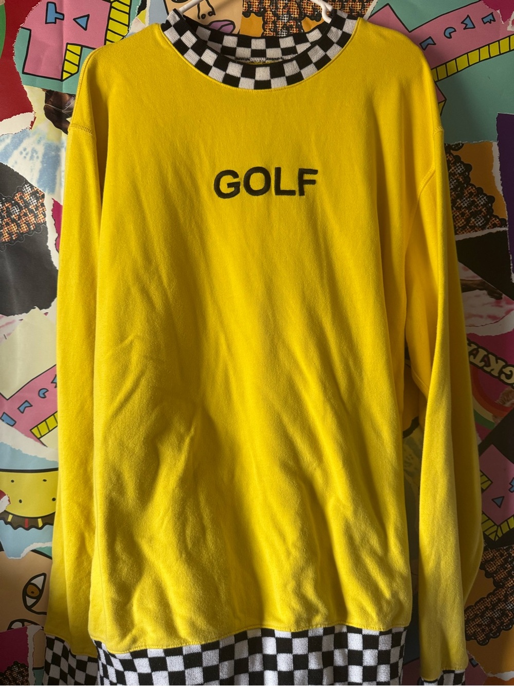 Golf Wang Yellow Taxi Cab Checkered Crewneck Cherry Bomb Era Size XL Vintage